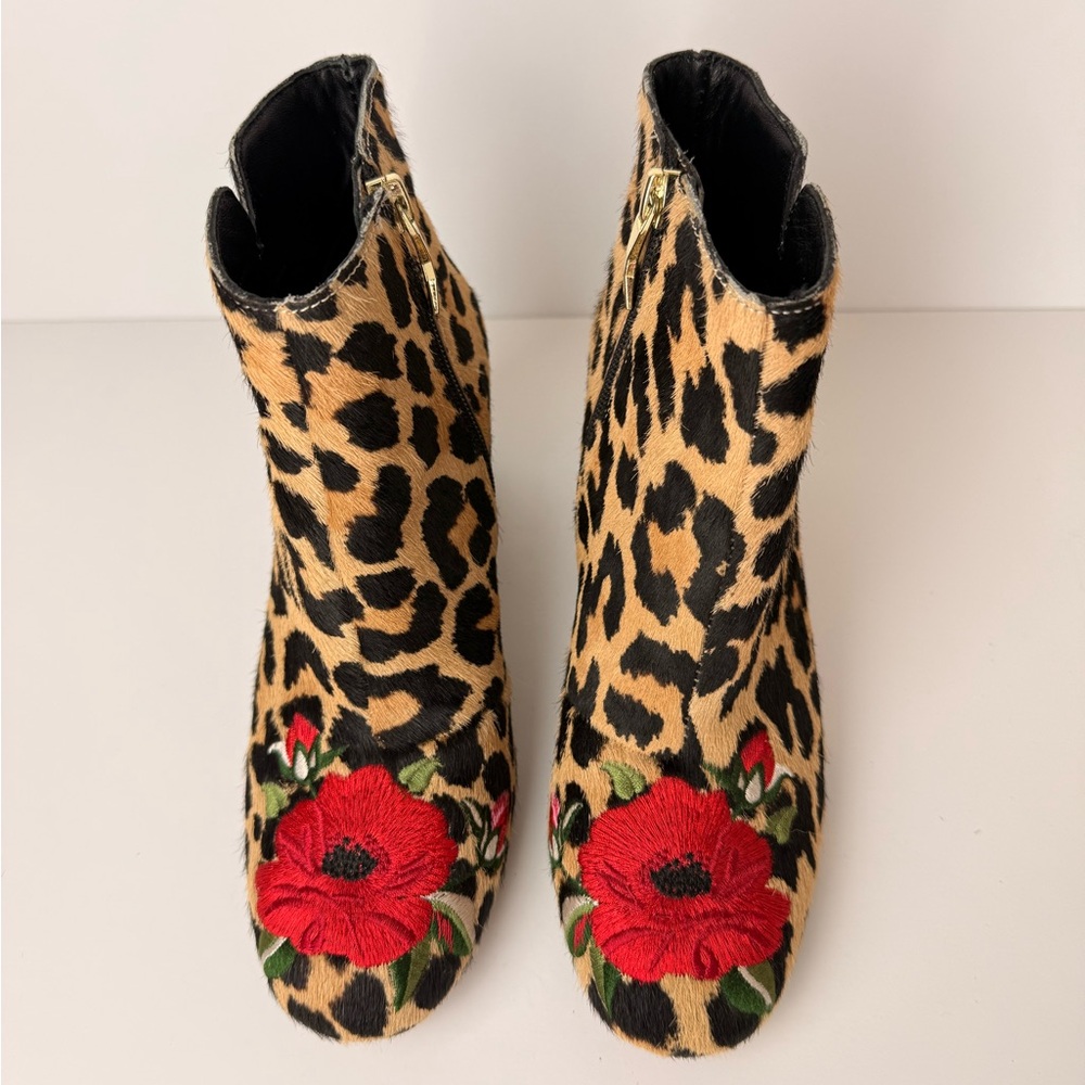Kate Spade Langton Leopard Real Fur Calf‎ Hair Floral Embroidered Ankle Boots 6 - Picture 10 of 12